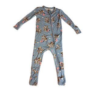 Posh Peanut Blue Bear Astronaut Bamboo Convertible Sleeper Coverall 9-12M